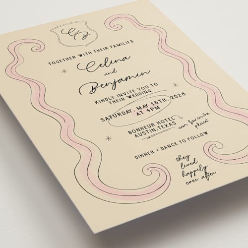 This is a linen wedding invitations with standard by Helena Vitto called modern fairy tale printing on signature in standard