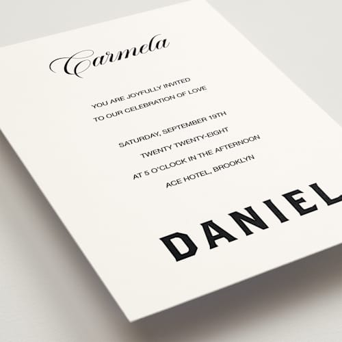 This is a lace wedding invitations with standard by Studio Suku called bold and demure printing on signature in standard