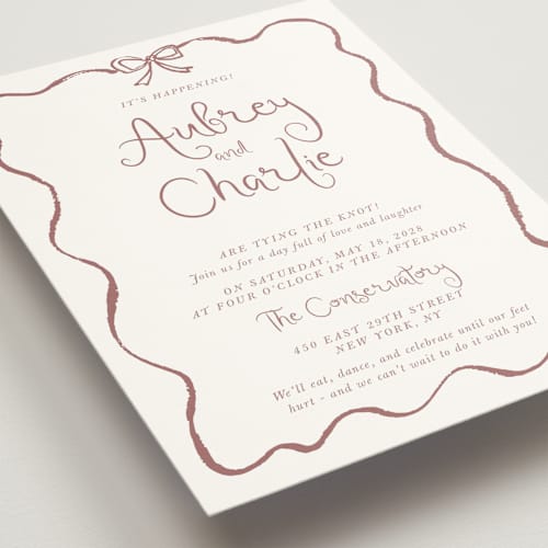 This is a dusty rose wedding invitations with standard by Cass Loh called quirky fun printing on signature in standard
