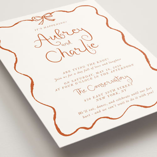 This is a burnt orange wedding invitations with standard by Cass Loh called quirky fun printing on signature in standard