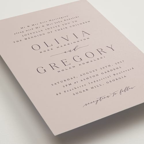 This is a orchid wedding invitations with standard by Hooray Creative called classy type printing on signature in standard