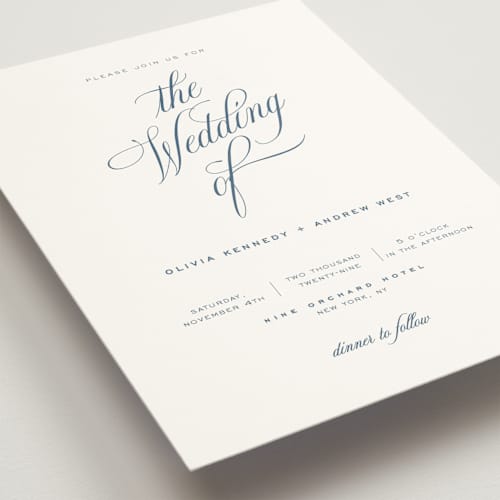 This is a cerulean wedding invitations with standard by Eric Clegg called modern romance printing on signature in standard