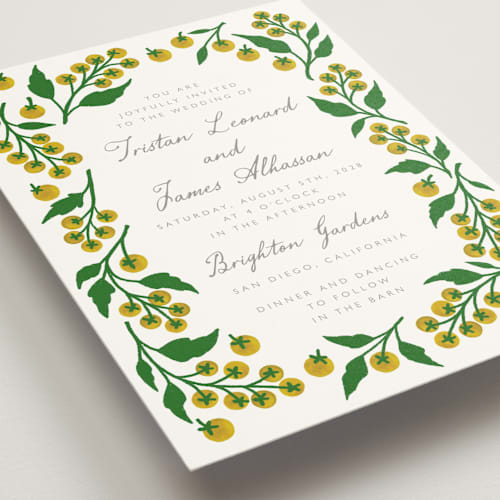 This is a citrine wedding invitations with standard by Katharine Watson called cherry tomatoes printing on signature in standard