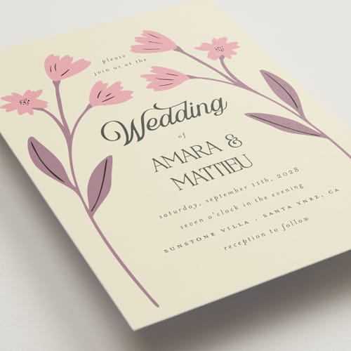 This is a petal wedding invitations with standard by Morgan Kendall called vintage wildflowers printing on signature in standard