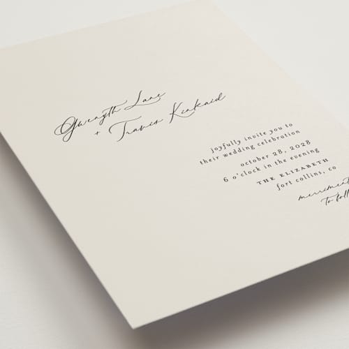 This is a ivory wedding invitations with standard by Carolyn Nicks called kinkaid printing on signature in standard