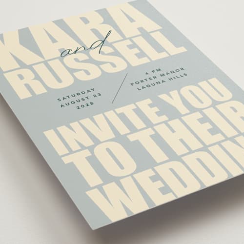 This is a dew wedding invitations with standard by Stacey Day called typographical poster printing on signature in standard