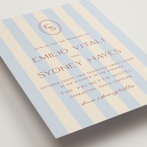 This is a sky wedding invitations with standard by Ellen Schlegelmilch called palmetto printing on signature in standard
