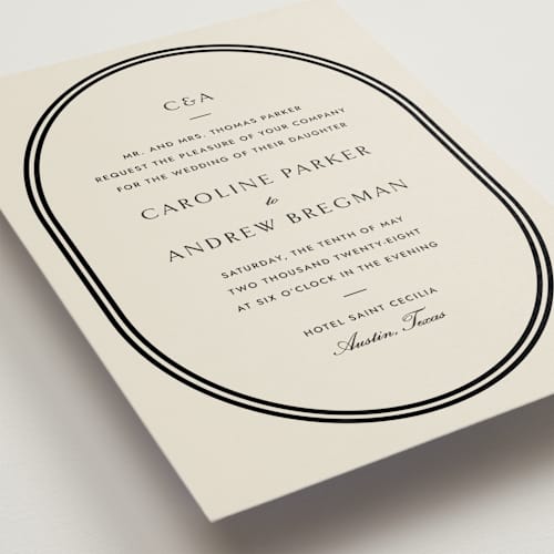 This is a tuxedo wedding invitations with standard by Megan Davis called bocce printing on signature in standard