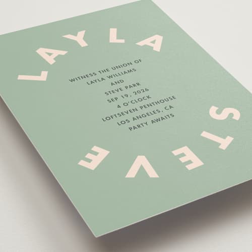 This is a eucalyptus wedding invitations with standard by Catherine Culvenor called bubblegum printing on signature in standard