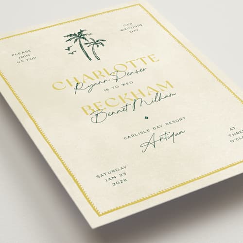 This is a island citrus wedding invitations with standard by Pixel and Hank called coastal drift printing on signature in standard