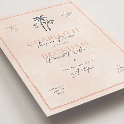 This is a grapefruit wedding invitations with standard by Pixel and Hank called coastal drift printing on signature in standard
