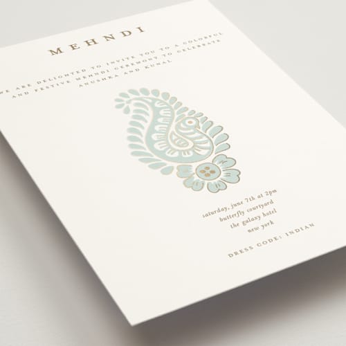 This is a mint foil stamped wedding invitations with foil pressed by Teju Reval called royal wedding printing on signature in standard