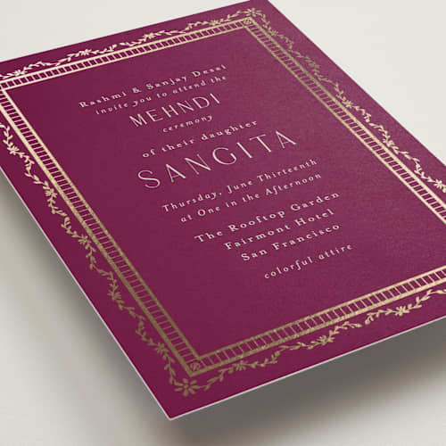 This is a garnet foil stamped wedding invitations with foil pressed by Chris Griffith called amber palace printing on signature in standard