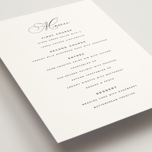This is a linen menu cards with standard by Olivia Kanaley Inman called limelight printing on signature in 5x7