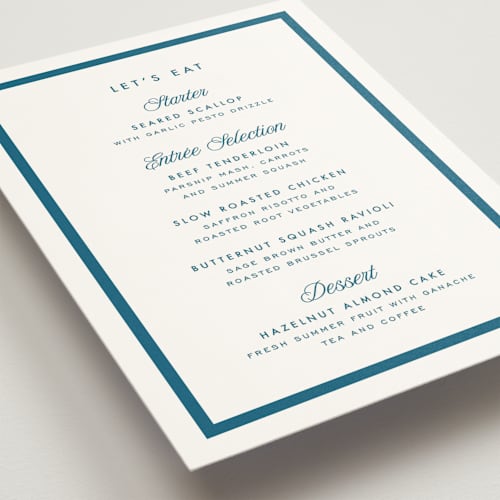 This is a ocean menu cards with standard by Kelly Schmidt called coast printing on signature in 5x7