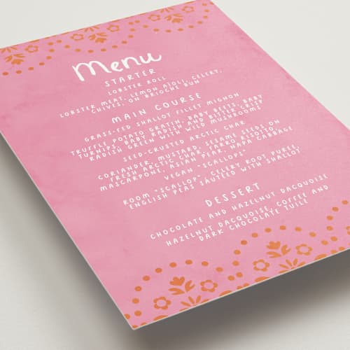 This is a carnation menu cards with standard by Itsy Belle Studio called vienes printing on signature in standard