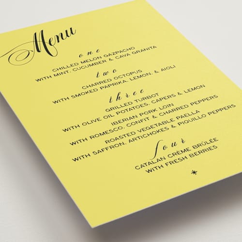 This is a lemon menu cards with standard by Ani Somi called in lights printing on signature in standard