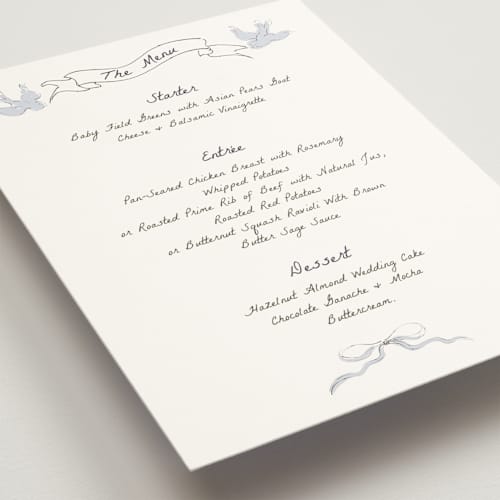 This is a cloud menu cards with standard by Helena Vitto called birds of paradise printing on signature in standard