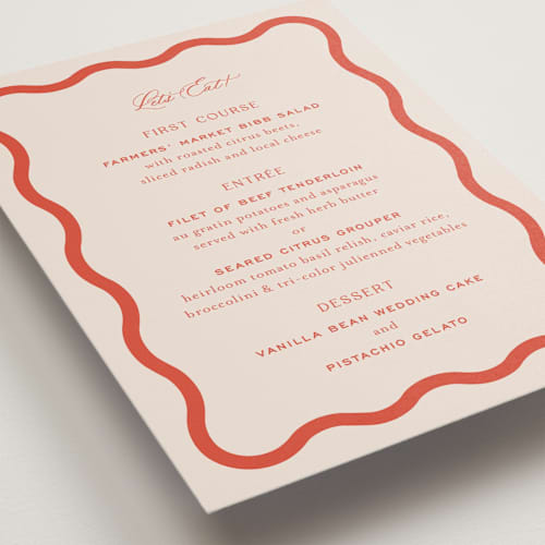 This is a verona sunset menu cards with standard by Megan Davis called racquet printing on signature in 5x7