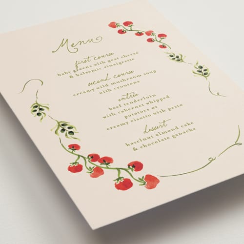 This is a tomato menu cards with standard by Tamara Hilje called sun dried tomatoes printing on signature in standard