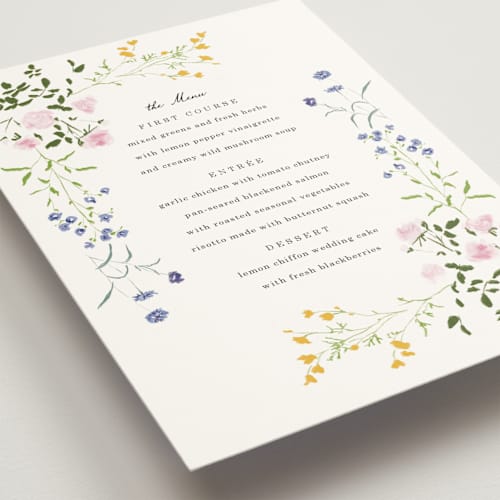 This is a cloud menu cards with standard by Baumbirdy called garden floral printing on signature in standard