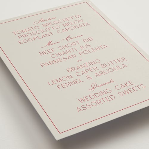 This is a crimson menu cards with standard by flvx studio called typa printing on signature in standard