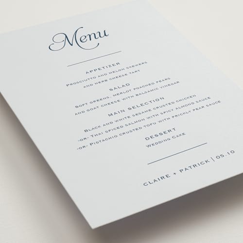 This is a powder menu cards with standard by Carolyn MacLaren called modernne printing on signature in standard