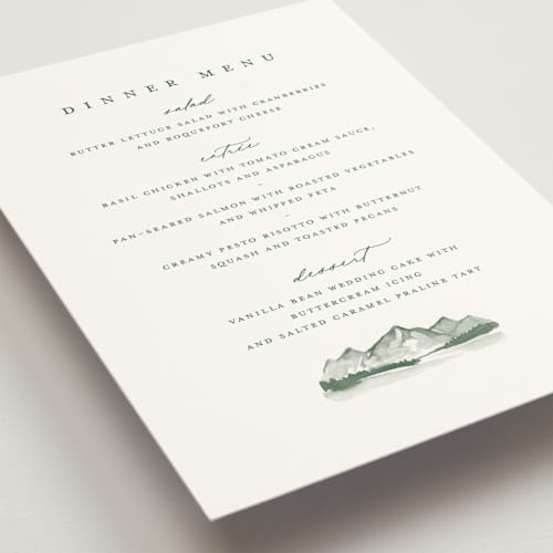 This is a pine menu cards with standard by Amy Kross called mountain ridge printing on signature in 5x7