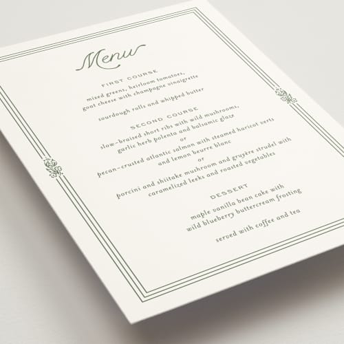 This is a leaf menu cards with standard by Kate Ahn called court printing on signature in standard