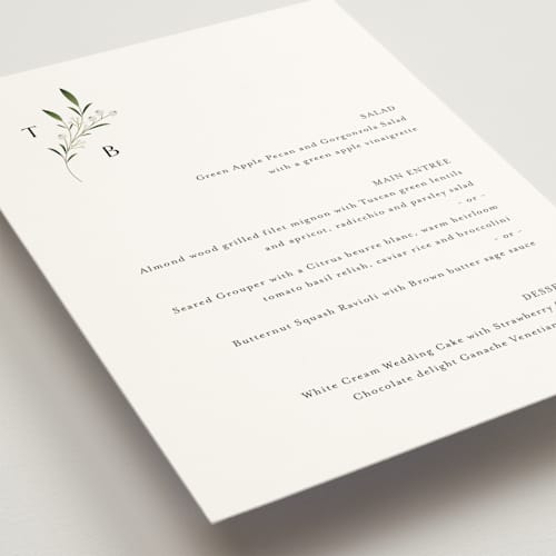 This is a cotton menu cards with standard by Jennifer Postorino called gentle whisper printing on signature in 5x7