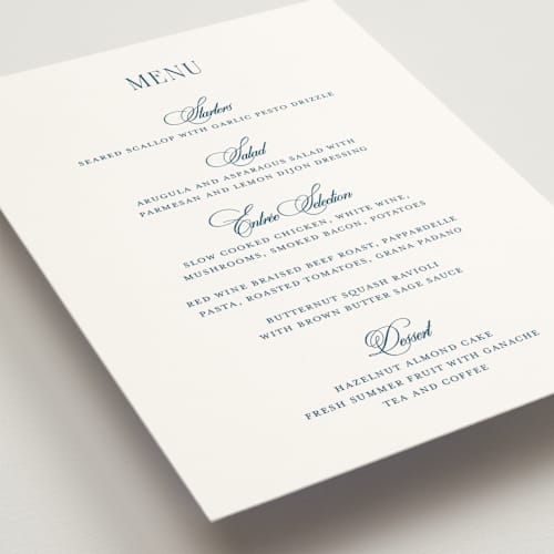 This is a ocean menu cards with standard by Kelly Schmidt called hilton printing on signature in standard
