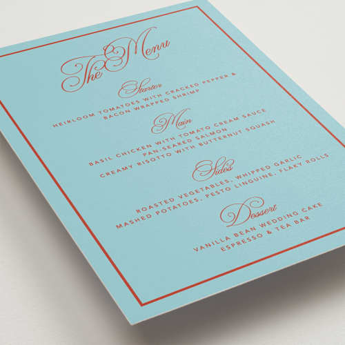 This is a sky menu cards with standard by Kelly Watkins called vivid printing on signature in standard