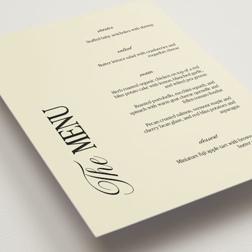 This is a butter menu cards with standard by Helena Vitto called the eternal printing on signature in standard