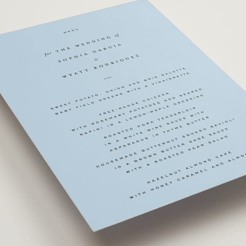 This is a sky menu cards with standard by Blustery August called tarte tatin printing on signature in standard