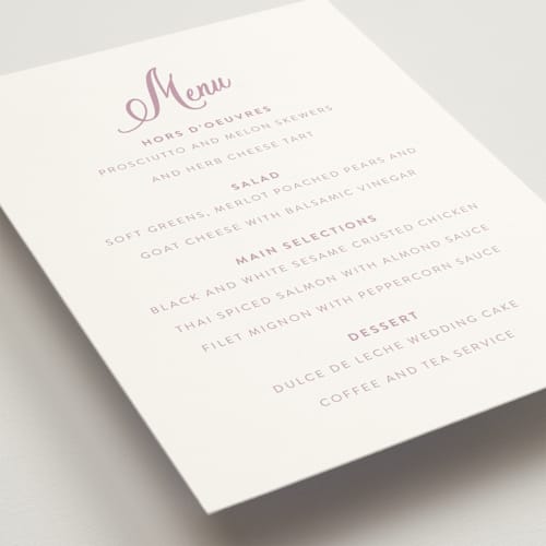 This is a lilac dreams menu cards with standard by Design Lotus called lavender dreams printing on signature in standard