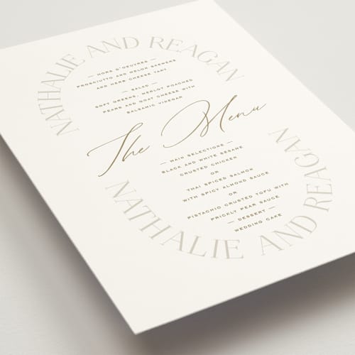 This is a natural menu cards with standard by Leah Bisch called oval printing on signature in standard