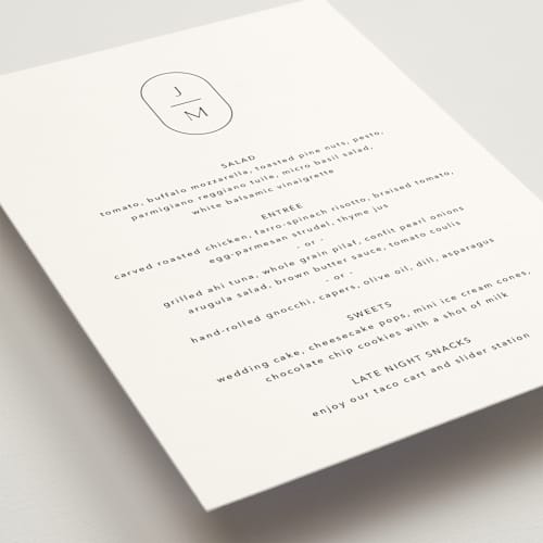 This is a opal menu cards with standard by Jennifer Postorino called picture perfect printing on signature in standard