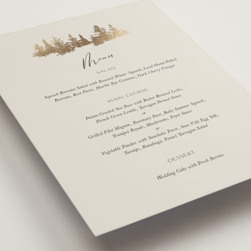 This is a fallen snow menu cards with foil pressed by Robin Ott called vista printing on signature in standard