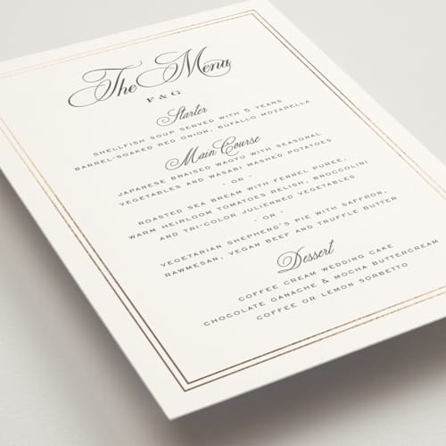 This is a diamond menu cards with foil pressed by chocomocacino called tompouce printing on signature in 5x7