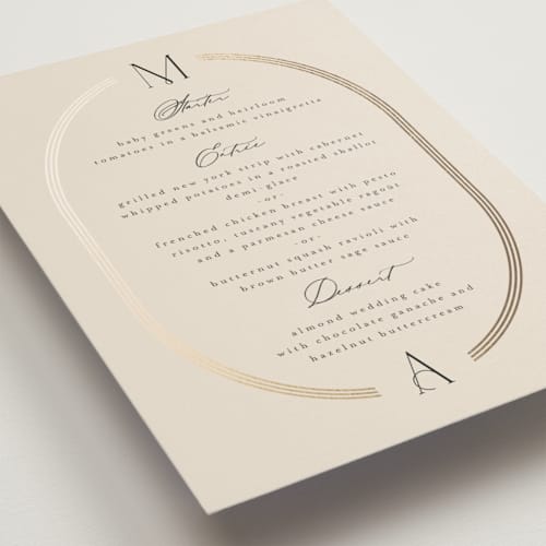 This is a latte menu cards with foil pressed by Kristie Kern called misha printing on signature in standard