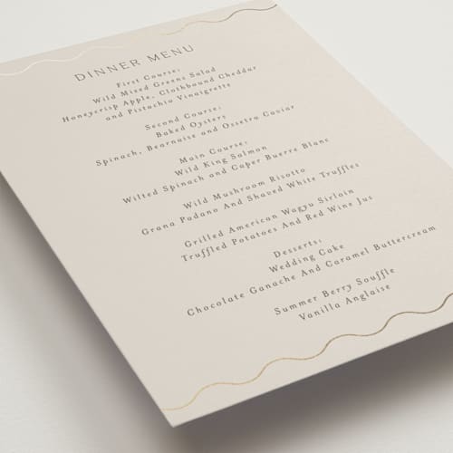 This is a petal menu cards with foil pressed by Nicoletta Savod called parisian garden printing on signature in 5x7