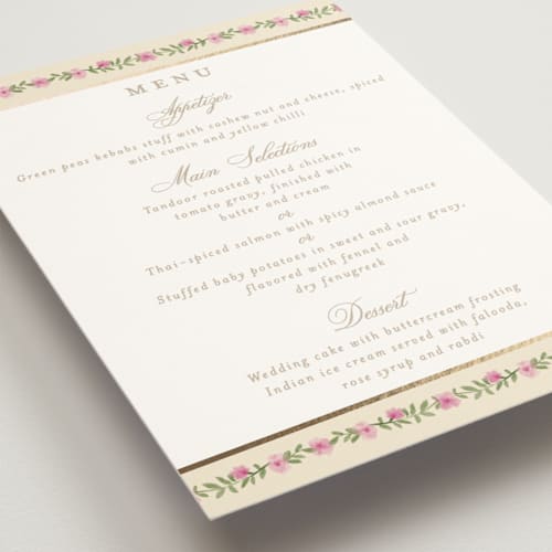This is a shubh menu cards with foil pressed by Creo Study called amalgamation printing on signature in 5x7