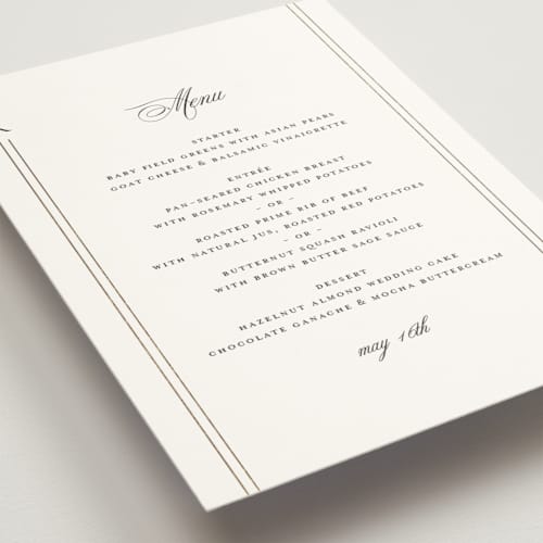 This is a quartz menu cards with foil pressed by Jelena Vuletic called elencourt printing on signature in 5x7