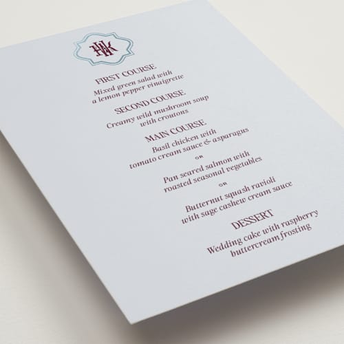 This is a celestial menu cards with foil pressed by Jenna Holcomb called modern vintage printing on signature in 5x7