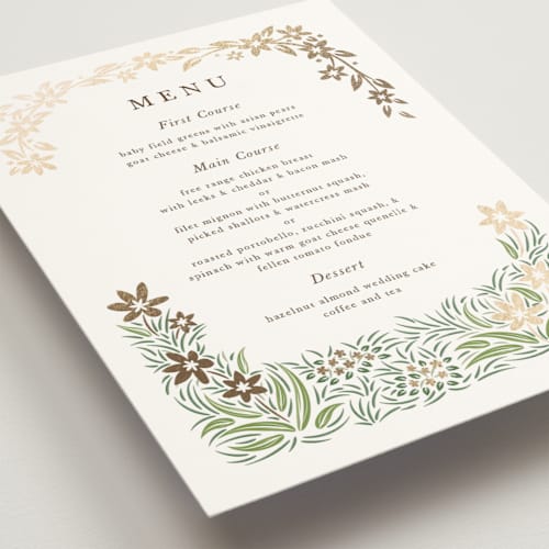 This is a forest menu cards with foil pressed by Paper Sun Studio called in the country printing on signature in standard