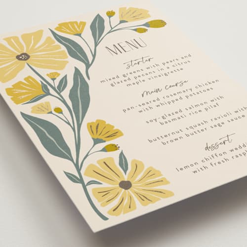 This is a buttercup menu cards with foil pressed by Karidy Walker called storybook garden printing on signature in standard