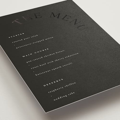 This is a truffle menu cards with foil pressed by Vera Lim called the arc printing on signature in standard
