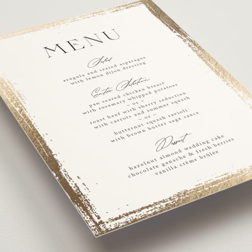 This is a silk menu cards with foil pressed by Kelly Schmidt called brushed edge printing on signature in standard