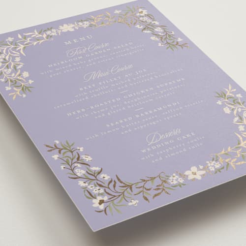 This is a heather menu cards with foil pressed by Vera Lim called fairytale.. printing on signature in 5x7