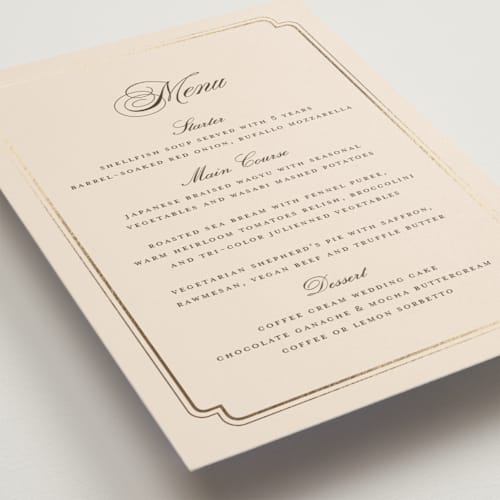 This is a bisque menu cards with foil pressed by chocomocacino called lussekatter printing on signature in 5x7